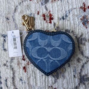NWT Brand New Coach Blue Denim Heart Purse Charm coin purse